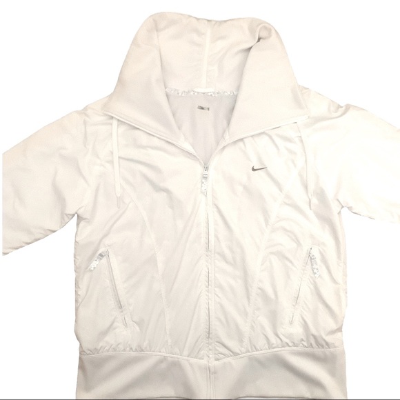 NIKE Lined Windbreaker High Neck White Sublimated Print Zip Bomber Jacket XL - Picture 4 of 16